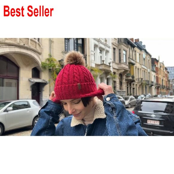Wool Fleece Lined Ear Flap Beanie Detachable Pompom Classic Chic Winter Warm - Picture 8 of 8